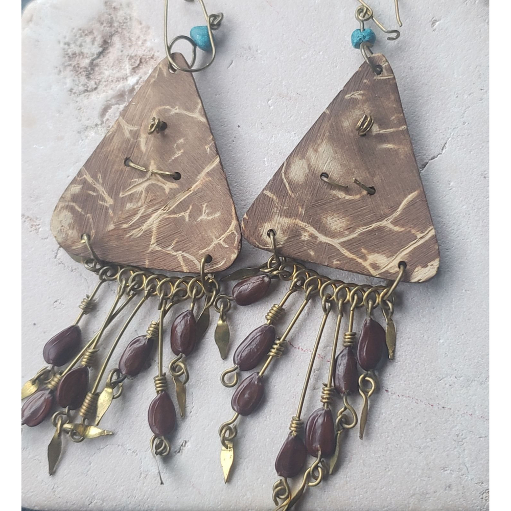 Brown, metal, and turquoise triangle geometric Egyptian Revival - Picture 4 of 6